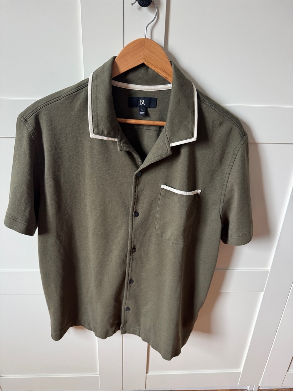 Banana Republic Olive Green Short-Sleeve Polo with White Trim